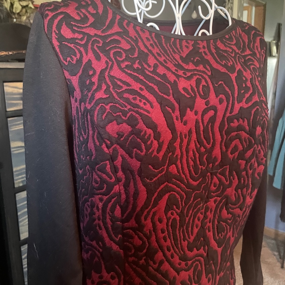 Beautiful red and black long sleeved printed dress.